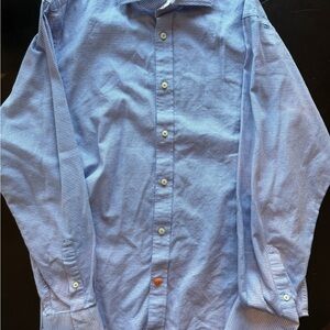Thomas Dean Sky Blue Patterned Dress Shirt